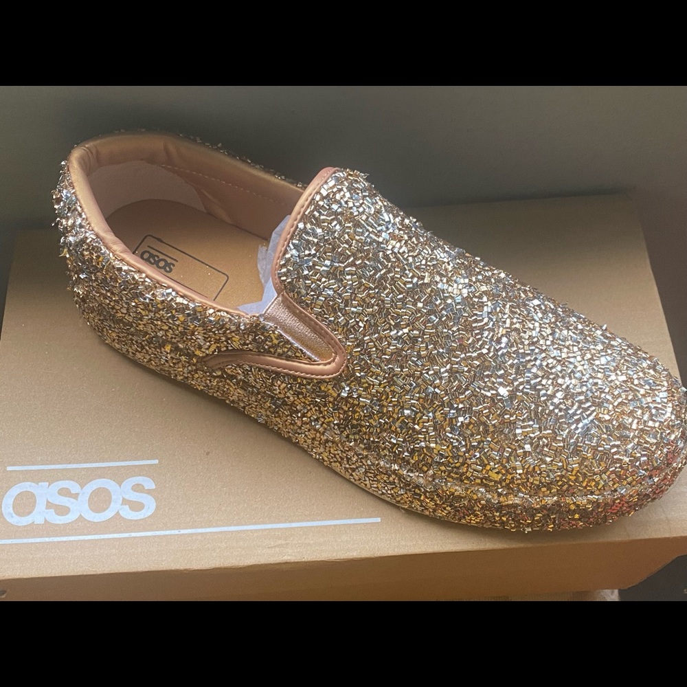 ASOS Gold Design Slip On Shoes Sneakers NEW
